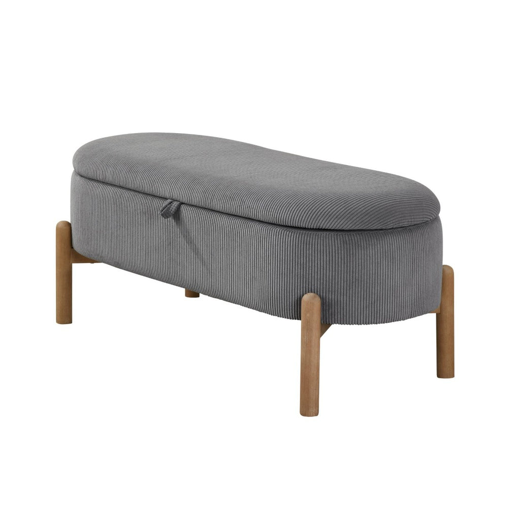 English Elm Storage Bench Corduroy Upholstered Lift Top Seat with Wood Legs Mid Century Bedroom Gray B011P298249
