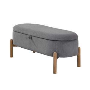 English Elm Storage Bench Corduroy Upholstered Lift Top Seat with Wood Legs Mid Century Bedroom Gray B011P298249