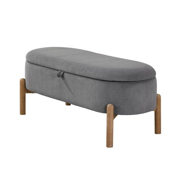 English Elm Storage Bench Corduroy Upholstered Lift Top Seat with Wood Legs Mid Century Bedroom Gray B011P298249