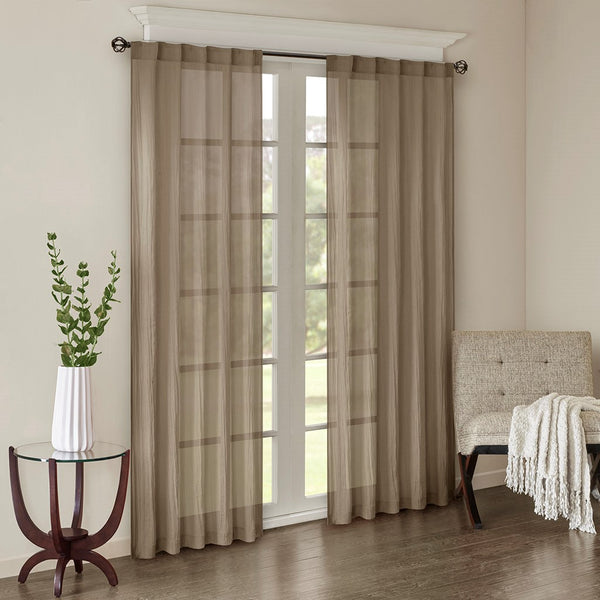 English Elm Solid Crushed Harper Taupe Sheer Window Panel Pair 42x95 - Lightweight Textured Drapes, Rod Pocket/Back Tabs, Modern Elegance B03598156