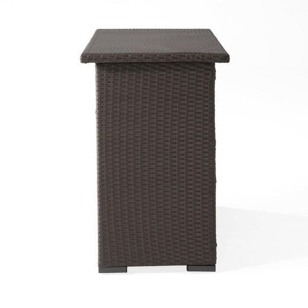 English Elm Trinidad Outdoor Resin Wicker Bar Table with Cabinet Storage for Patio Entertaining N772P368972D