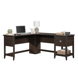 English Elm L-Shaped Desk In Elegant Brown Finish - Spacious Work Surface With Storage & Cable Management Solutions B356P367840