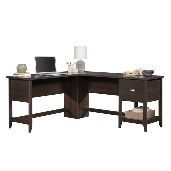 English Elm L-Shaped Desk In Elegant Brown Finish - Spacious Work Surface With Storage & Cable Management Solutions B356P367840