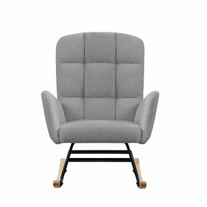English Elm Cream Plush Teddy Fabric Rocking Armchair with High Back Support for Nursery Grey W3985P404156