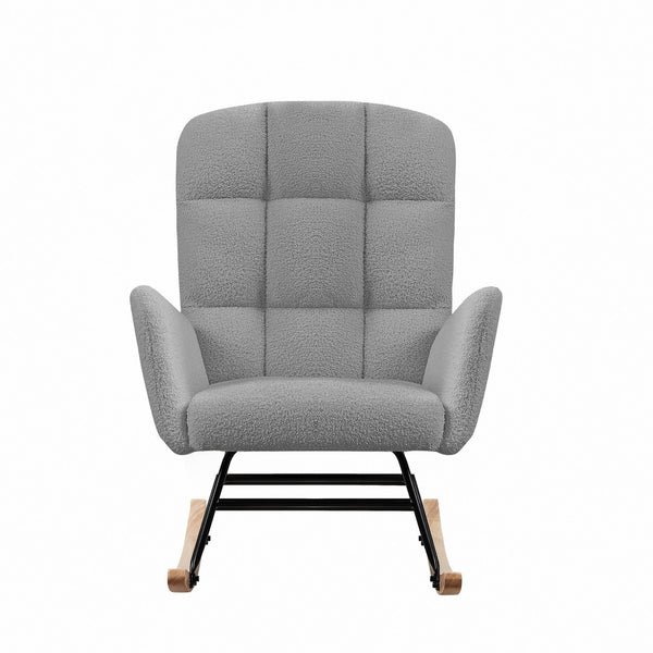 English Elm Cream Plush Teddy Fabric Rocking Armchair with High Back Support for Nursery Grey W3985P404156