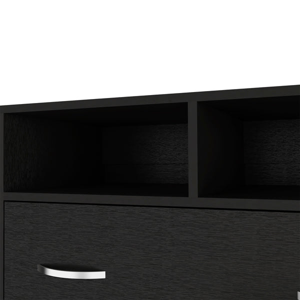 English Elm Portobelo modern two-drawer dresser with open shelves, sturdy top & four legs for stylish storage and display Black 36 L x 21 W x 4 H B128S00109
