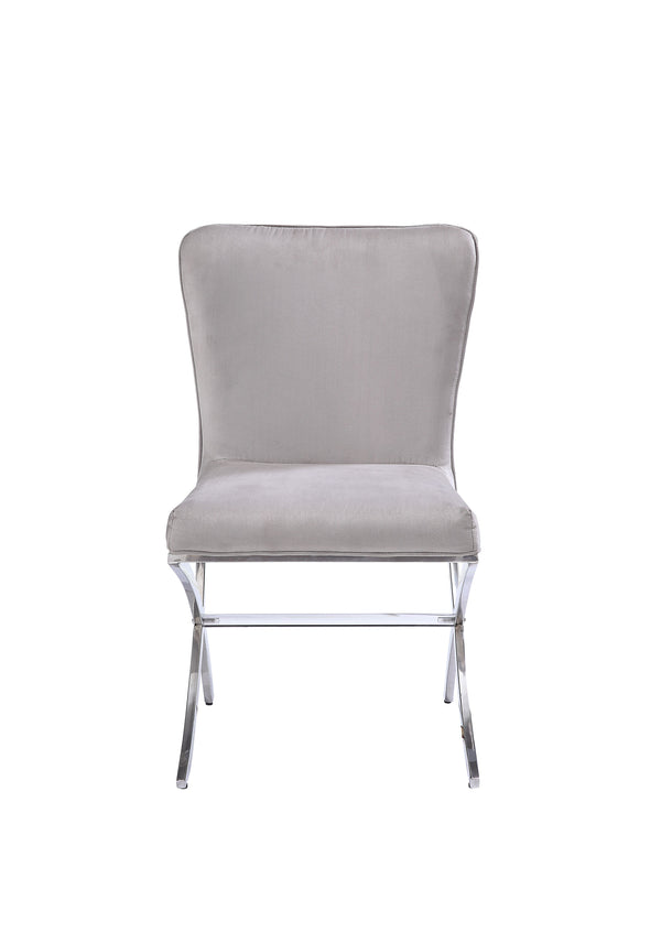 English Elm Daire Light Gray Velvet Side Chairs Set of 2 – Chrome X-Leg Armless Dining Chairs, Padded High Back B2726P337697