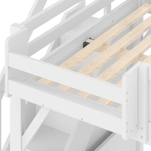 English Elm Twin Low Loft Bed Solid Pine Frame Kids Study Desk Blackboard Storage White Light White W1580S00468