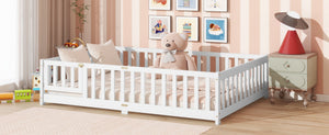 English Elm Full Size Rubberwood Floor Bed with Safety Guardrails and Latching Door for Toddlers White W504P429297