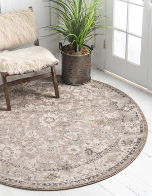 Unique Loom Penrose Krystle Machine Made Floral Rug Beige Brown, Gray/Ivory 6' 1" x 6' 1"