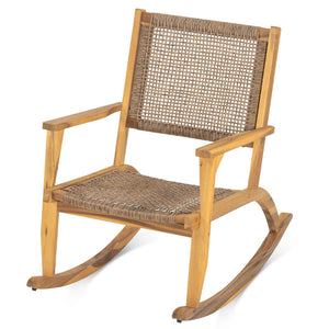 English Elm Go Acacia Wood Outdoor Rocking Chair Set Two Pe Wicker Seats for Patio Porch Natural N704P245214A
