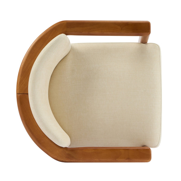 English Elm Christopher Knight Home® - Upholstered Modern Fabric Armchair with Walnut Rubber Wood Frame, Wide Seat & Supportive Arms, KD Assembly Beige,Walnut N768P305170W