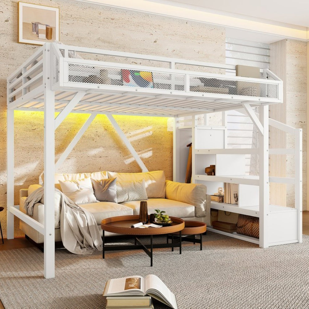 English Elm Twin House Frame Bed Pine Wood with Storage Drawers and Shelves for Kids Bedroom W1580S00411