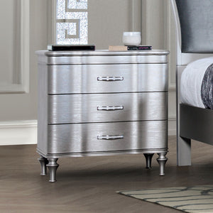 English Elm Lovely Art Deco 3pc Queen Bedroom Set with Light Gray Padded Channel Headboard and Oak Veneer Accents Silver 96 L x 53 W x 6 H B2741S00200