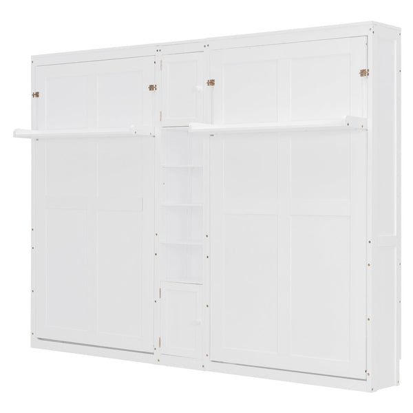 English Elm Dual Twin Wall Murphy Beds with Storage Tower Shelves for Kids or Guest Rooms White N820S00058K-1
