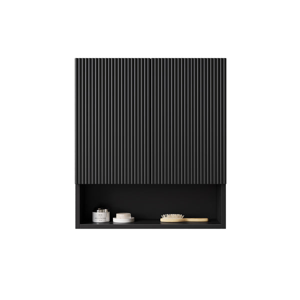 English Elm TOBI Matte Black 26" Wall Cabinet with Soft-Close Doors, Shelf & Open Storage Over Toilet W2615P279441