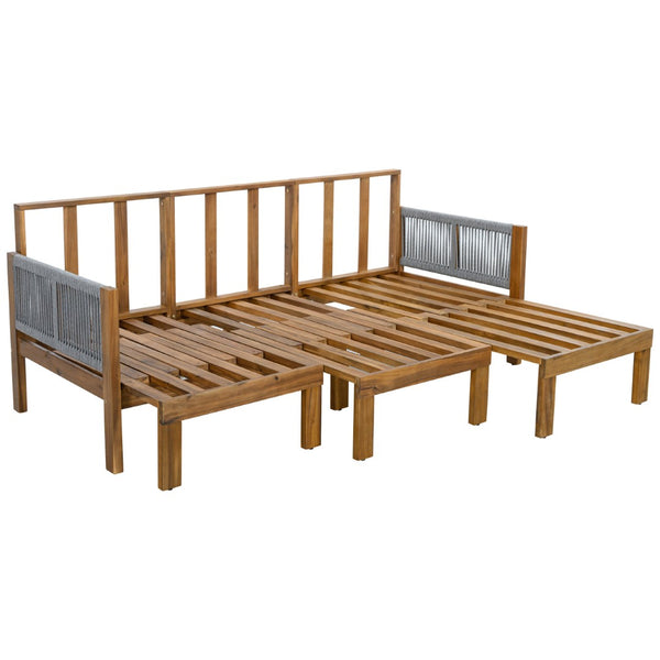 English Elm Outdoor Acacia Wood Dining Set Seats Six with Cushioned Armrest Chairs for Patio Grey,Natural Wood N719Z000220E