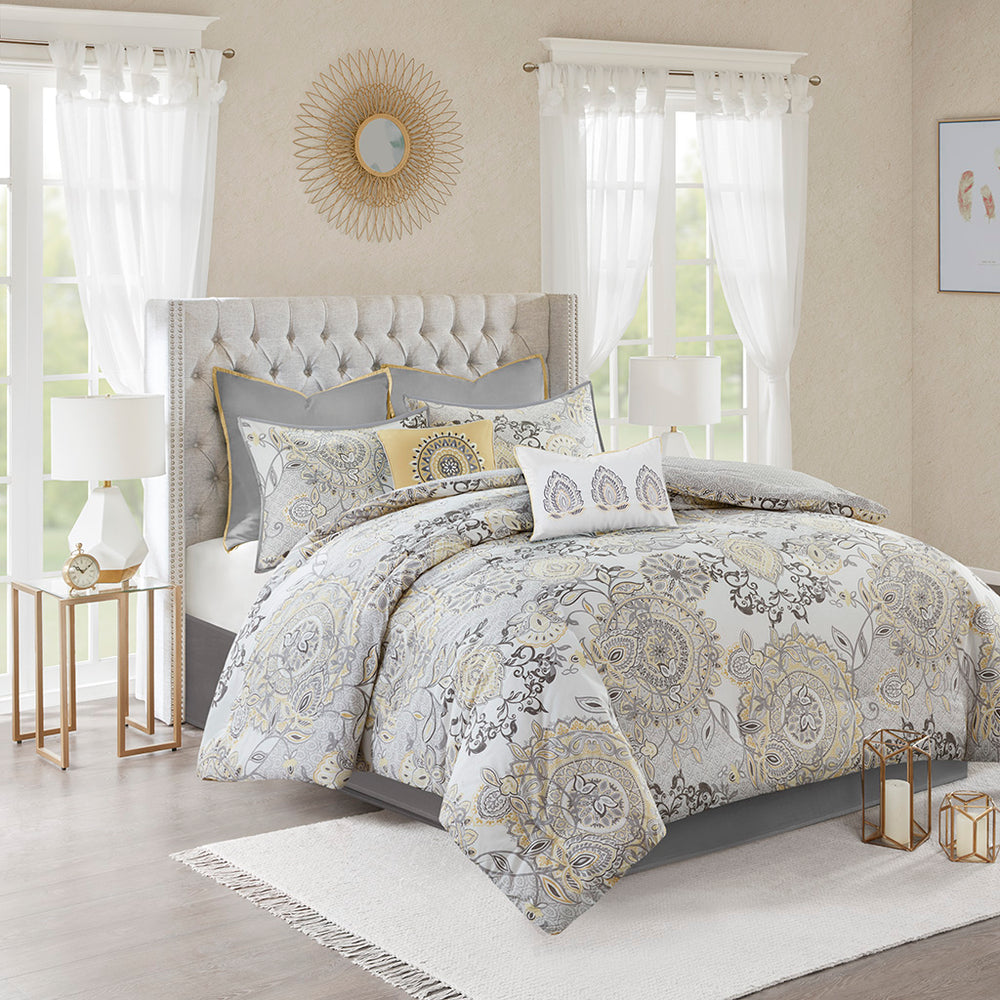 JLA Home Madison Park - 8 Botanical Cotton Reversible Comforter Set - 8-Piece Floral Watercolor Medallion Bedding, OEKO-TEX Safe MP10-8157