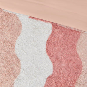 English Elm Twin/Twin Cassie Ombre Shaggy Faux Fur Comforter Set – Tonal Wave Stripe, Reversible Blush, Hypoallergenic Dustproof B035129807