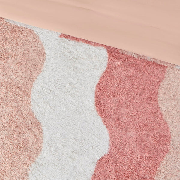 English Elm Twin/Twin Cassie Ombre Shaggy Faux Fur Comforter Set – Tonal Wave Stripe, Reversible Blush, Hypoallergenic Dustproof B035129807