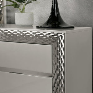 English Elm Glam Nightstand with Silver Molding Plinth Base Felt Drawer and Glass Shelf B2741P435909