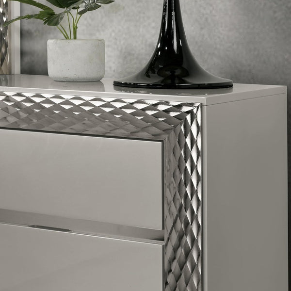 English Elm Glam Nightstand with Silver Molding Plinth Base Felt Drawer and Glass Shelf B2741P435909
