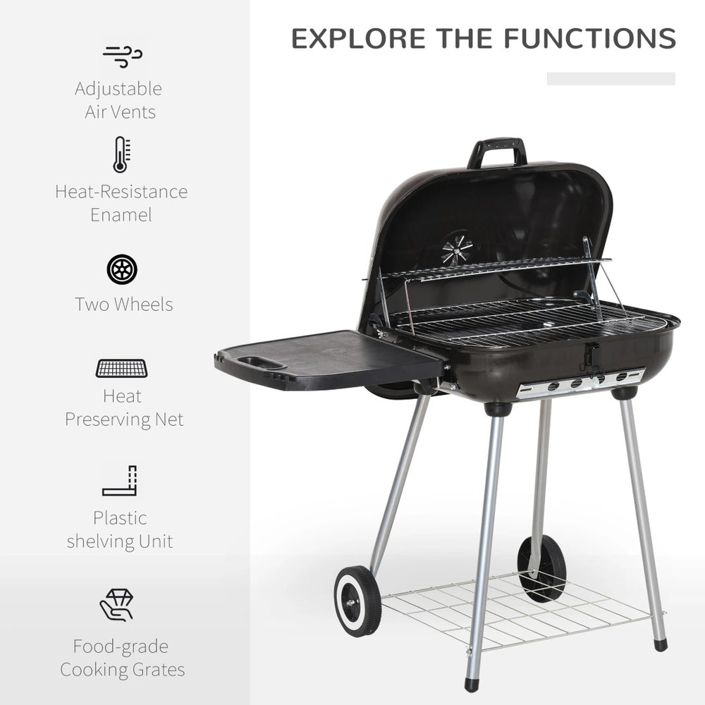 English Elm 22" Porcelain Enameled Kettle Charcoal Grill with Folding Shelf and Wheels for Patio T3971P420807