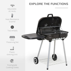 English Elm 22" Porcelain Enameled Kettle Charcoal Grill with Folding Shelf and Wheels for Patio T3971P420807