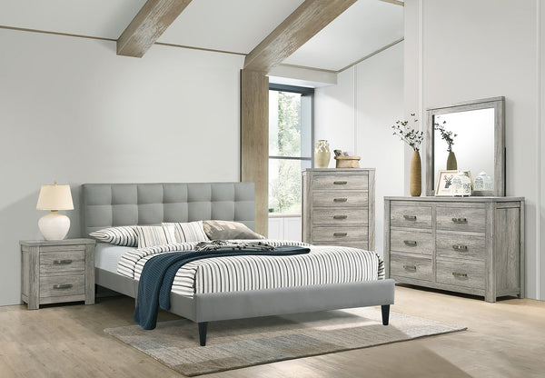 English Elm Rustic Six Drawer Dresser Weathered Gray Finish with Metal Handles for Farmhouse Bedroom B011P447492