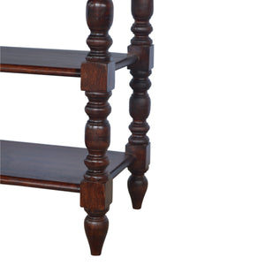 English Elm Solid Wood Turned Occasional Table with 1 Drawer & 2 Shelves, Chestnut Mango Wood, Turned Legs, Brass Knob - Stylish Narrow Hallway Storage (30.31"H) B182P233640