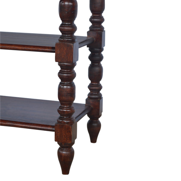 English Elm Solid Wood Turned Occasional Table with 1 Drawer & 2 Shelves, Chestnut Mango Wood, Turned Legs, Brass Knob - Stylish Narrow Hallway Storage (30.31"H) B182P233640