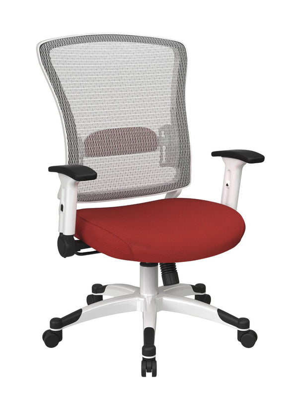 OSP Home Furnishings White Mesh Ergonomic Manager Office Chair with Lumbar Support and Synchro Tilt Control Red 317W-W1C1F2W-9