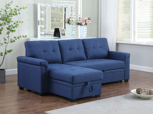 English Elm Jardin Reversible L-shaped Sectional Sleeper Sofa with Chaise Storage and Tufted Fabric Blue B2749S00007