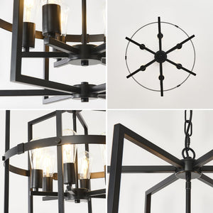 English Elm 6-light Matte Black Tiered Lantern Chandelier Industrial Farmhouse Foyer Pendant W5008P464229