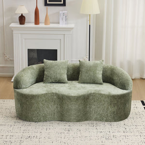 English Elm Green Curved Loveseat Sofa with Round Armrest, Foam & Spring Comfort, 2 Pillows, No Assembly, Compact W3612P348746