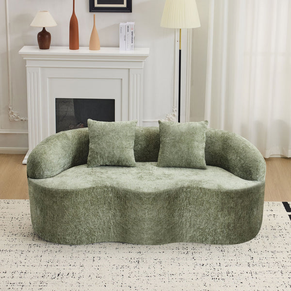 English Elm Green Curved Loveseat Sofa with Round Armrest, Foam & Spring Comfort, 2 Pillows, No Assembly, Compact W3612P348746