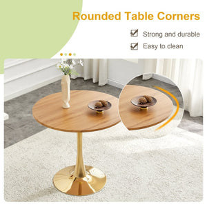 English Elm Round Faux Marble Tulip Pedestal Dining Table Mid Century Modern for Small Bistro Spaces Gold,Wood W2920P401552