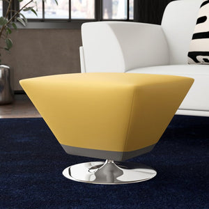 English Elm Diamond Geometric Swivel Ottoman with Faux Leather Top, High-Density Foam, Chrome Round Base Yellow B365P397862