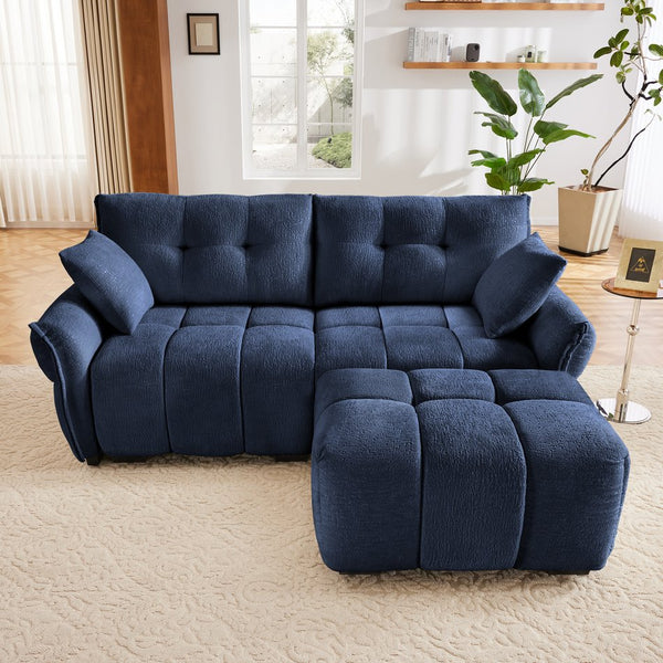 English Elm Modern Chenille 2-Seater Sofa with Ottoman — Tufted Minimalist Design, Plush High-Resilience Comfort W714S01223