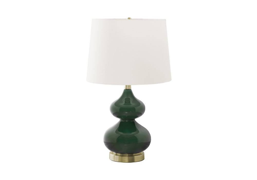 English Elm Lighting, Green Glass Gourd Table Lamp with Ivory Shade for Bedroom or Living Room B2710P221325