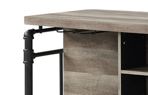 English Elm Antique 5-Shelf Kitchen Island Bar Cart with Sturdy Metal Legs, Thick Top, Rustic-Modern Sandy Grey Finish Oak B062P209301