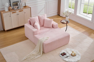English Elm Oversized Corduroy Chaise Sleeper Sofa Deep Seat Lounge Chair for Apartment Bedroom Pink W1752P402837