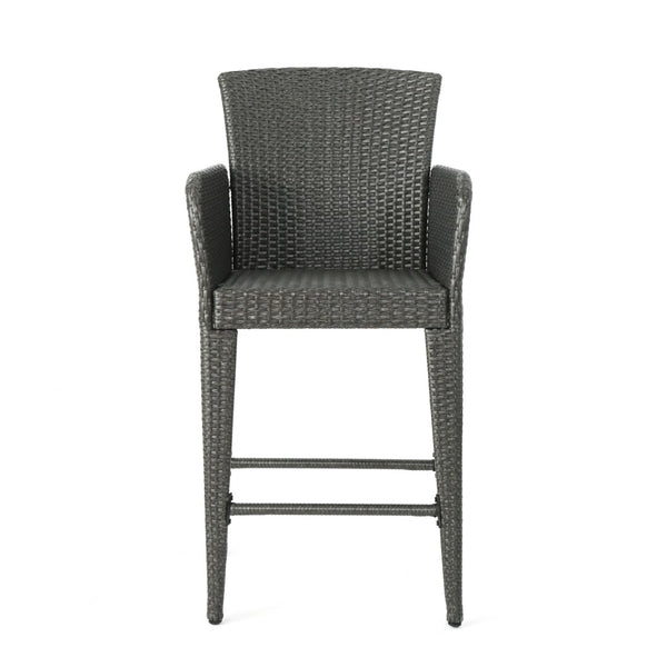 English Elm Anaya Outdoor Pe Wicker Barstools Set of Two with Iron Frame for Patio Bar N758P391474G