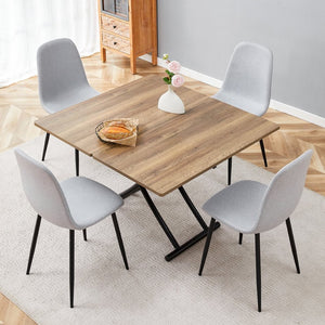 English Elm Table and Chair Set Adjustable Height Mdf Wood Grain Top with Four Linen Dining Chairs Black,Light Gray,Natural Wood W1151S03769