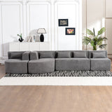 English Elm 143.7" Upholstered Sofa Free-Combined Sofa Couch With Two Chaise Lounge and Five Back Pillows For Living Room, Light Gray