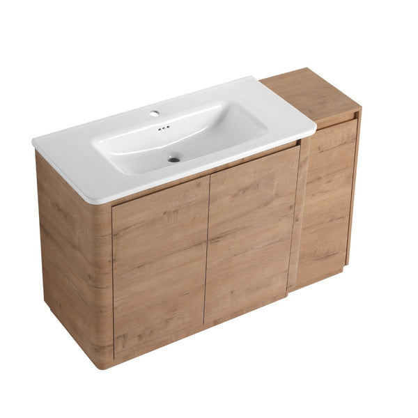 English Elm 52'' Freestanding Bathroom Vanity Oak Finish Ceramic Sink Soft Close Storage Cabinet W999S00513
