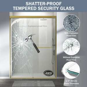 English Elm 56" Semi-frameless Bypass Shower Door Brushed Gold Tempered Glass Walk-in Enclosure W1573P326965