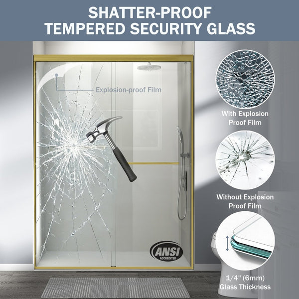 English Elm 56" Semi-frameless Bypass Shower Door Brushed Gold Tempered Glass Walk-in Enclosure W1573P326965