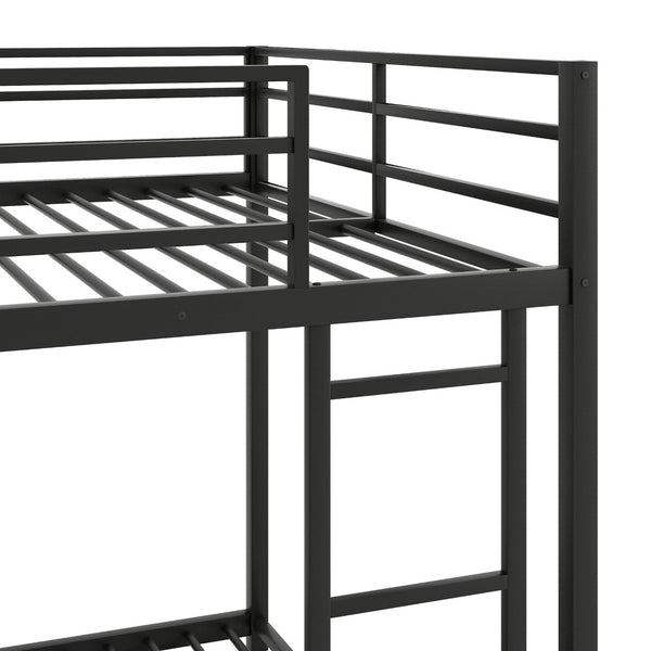 English Elm Full Over Low Profile Steel Bunk Bed with Guardrail and Integrated Ladder Black MF285536AAB