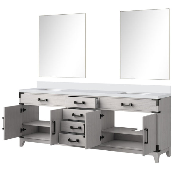 English Elm White Oak Double Bath Vanity With White Quartz Top, Soft-Close Drawers, And Matching Mirrors Included B2731S01626-GIGA